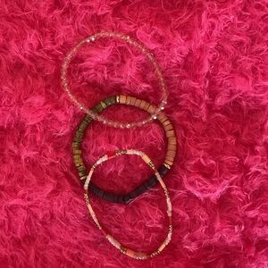 Loft Fashion Pink and Brown Beaded Bracelet Trio